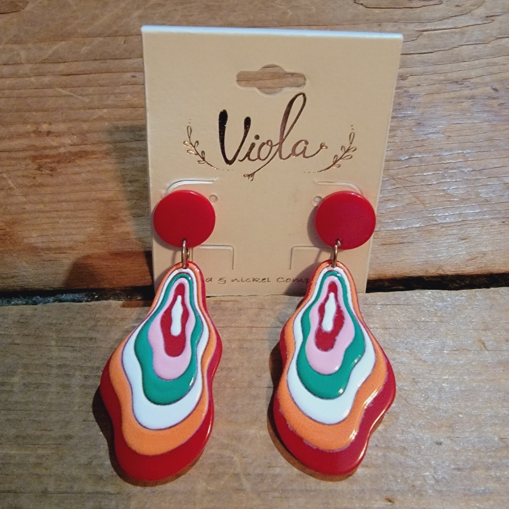 Trippie psychedelic multi color acetate Plastic surrealistic earrings - Picture 6 of 10